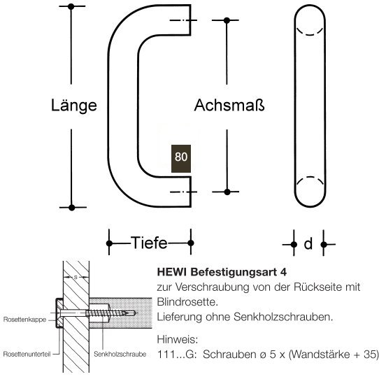 HEWI 111G.4 80 M�belgriff � 20 mm BA 4 kaffeebraun